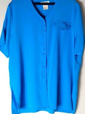 Christie & Jill XL Workwear 80s Button Down Short Sleeved Top in Lapis Blue Plus